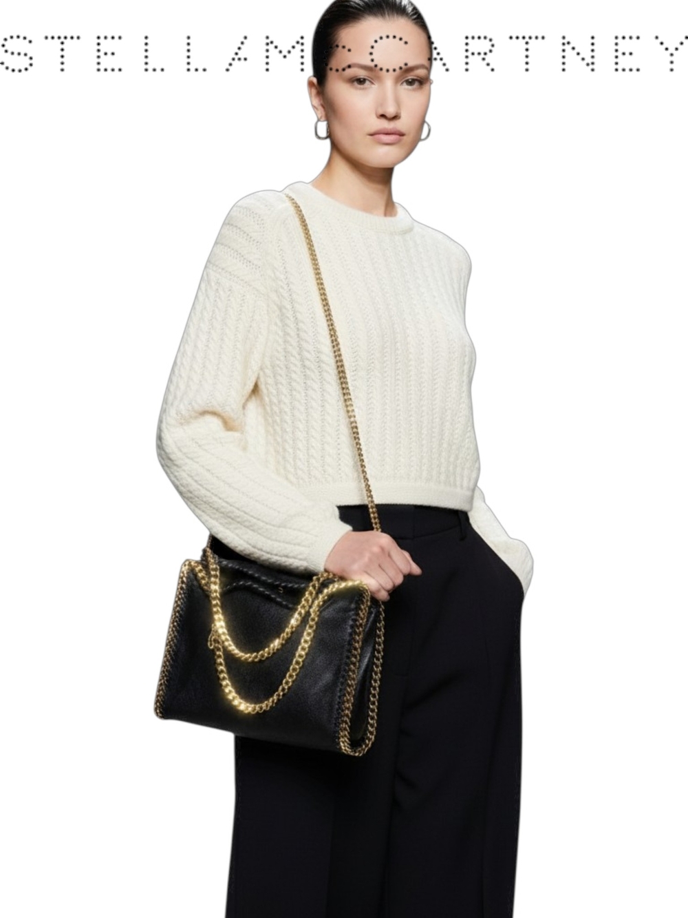 Stella McCartney Mini Falabella Black Gold Fold Over Tote Bag Authenticated - Picture 3 of 16